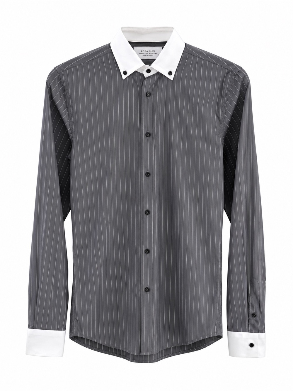 Zara Gray Pinstripe Dress Shirt with White Contrast Collar